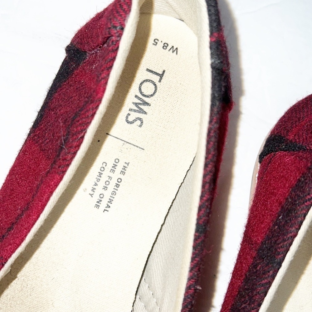 Toms Alpargata Classic Buffalo Check Plaid Red And Black Felt Slip On Flats - Picture 4 of 10